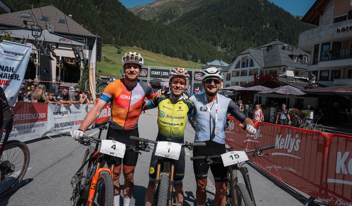 Manuel Pliem, Hermann Pernsteiner und Daniel Federspiel - die Top drei der Nationalen Meisterschaften im Mountainbike-Marathon - Foto: TVB Paznaun – Ischgl
