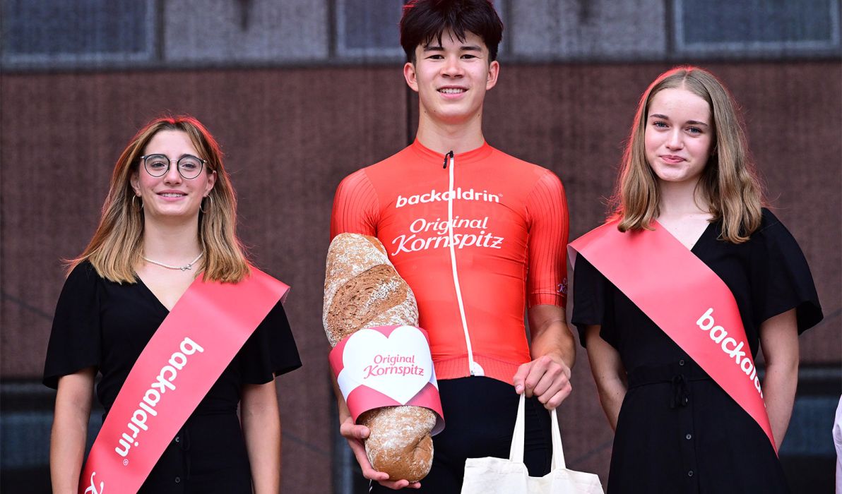 Heimo Fugger im Trikot des besten &Ouml;sterreichers bei der O&Ouml;-Junioren-Rundfahrt (Credit: Reinhard Eisenbauer/Cycling Austria)